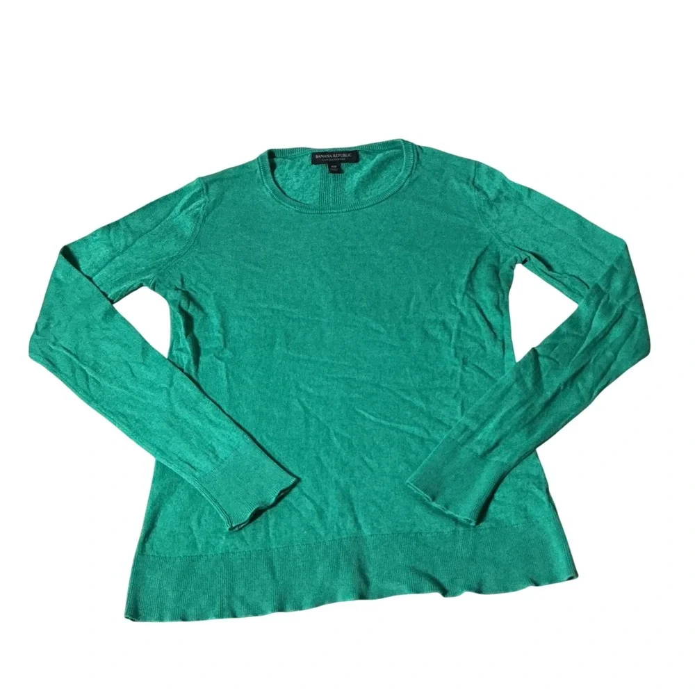 Banana Republic Preppy Silk‎ Cashmere Sweater Womens XS Green Minimalist